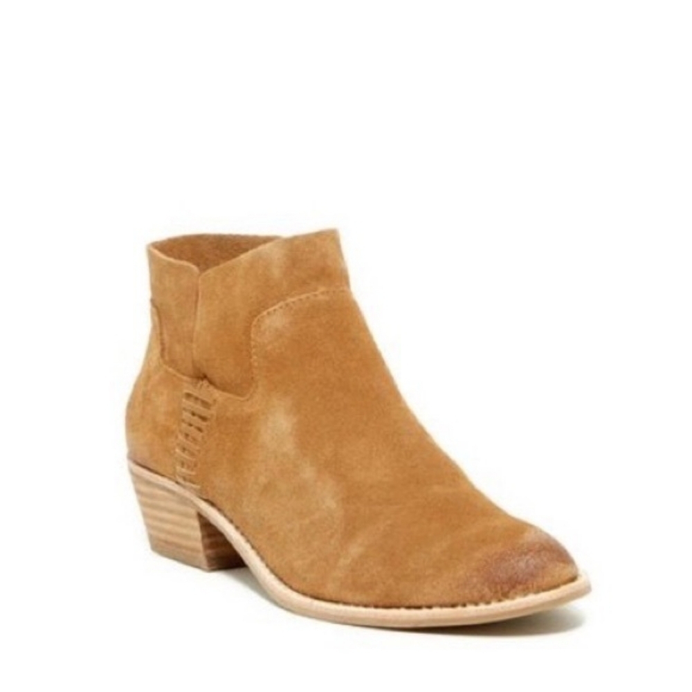 Dolce Vita Neutral Tan Suede Cleo Western Boho Whipstitch Ankle Booties Size 8.5